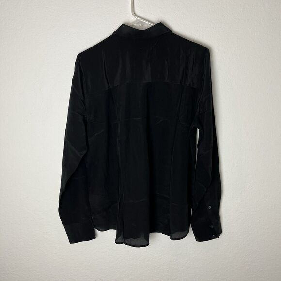 Boden Black Silk Button Up Shirt Sz 12 Carrier Minimalism 248 - Picture 4 of 6